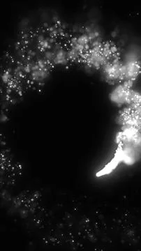 Abstract white particle arc on a black background with glowing sparkles, sm.. Stock Illustration