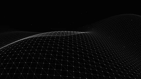 Abstract white particle grid wave on black background. 4K Video stock 342688078