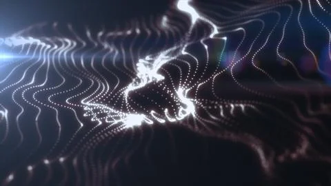 Abstract white particle lines and glowing dots forming a futuristic wave pa.. Stock Illustration