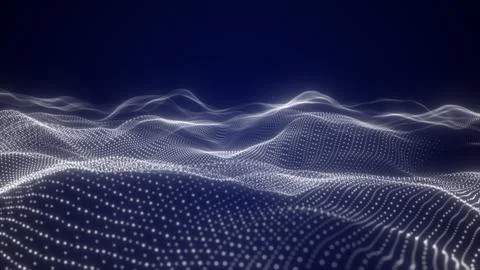 Abstract white particle mesh forming a futuristic digital landscape, ideal .. Stock Illustration