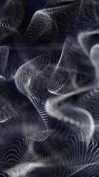 Abstract white particle mesh waves with flowing dotted surfaces on a dark b.. イラスト素材