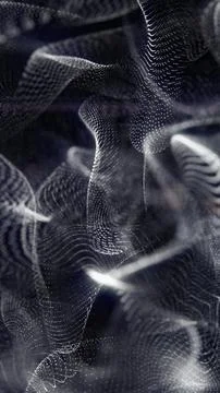 Abstract white particle mesh waves with flowing dotted surfaces on a dark b.. Stock Illustration