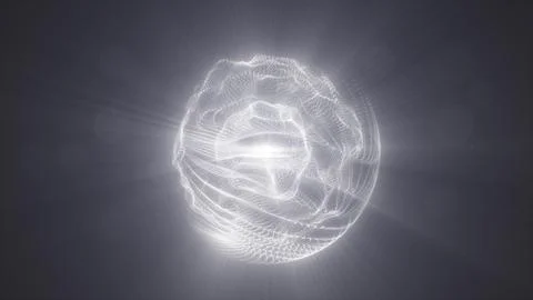 Abstract white particle sphere with radiant light, digital mesh waves, and .. 스톡 일러스트