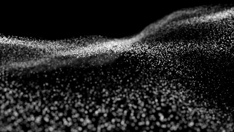 Abstract white particles forming a flowing wave on a black background, creati Видео 331032216