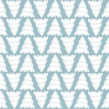 Abstract white pine tree. Seamless pattern on blue background. Vintage Style Stock Illustration