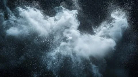 Abstract white powder explosion cloud on a dark background in a dynamic swirling Stock Photos