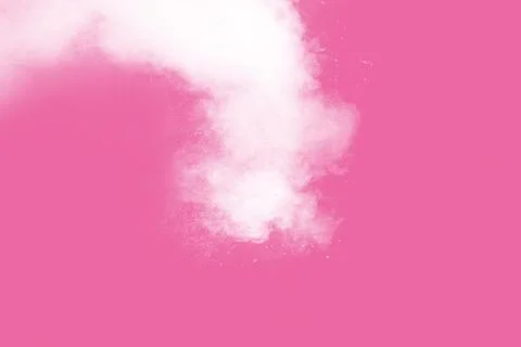 Abstract white powder explosion on pink background. Freeze motion of white .. Stock Illustration