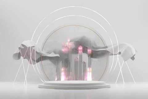 Abstract white product display stage podium with crystal 3d rendering backdro Stock Illustration