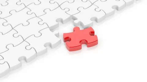 Abstract white puzzle pieces background  with one red and copy-space. 스톡 일러스트