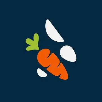 Abstract white rabbit and carrot logo. rabbit silhouette Stock Illustration