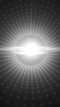 Abstract white radial light array with glowing dotted rays and bright centr.. Illustrazione stock