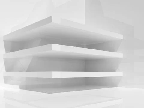 Abstract white room interior with empty shelves 3 d Stock Illustration
