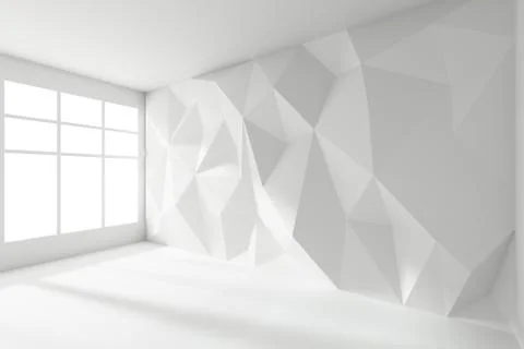 Abstract white room with rumpled wall and sunlight from window Stock Illustration