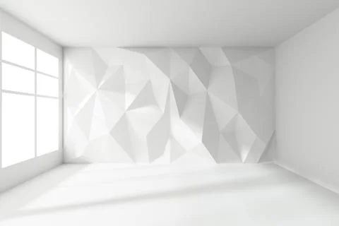 Abstract white room with rumpled wall and window sunlight Stock Illustration