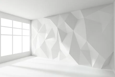 Abstract white room with rumpled wall and window Stock Illustration