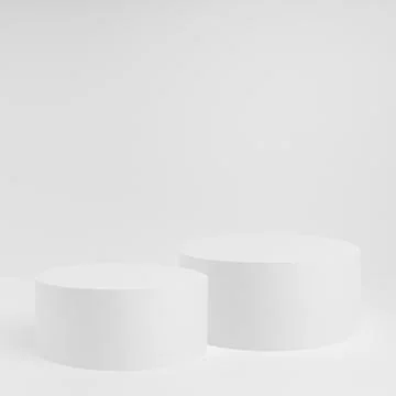 Abstract white scene with two round podiums mockup. Template for presentation Stock Photos