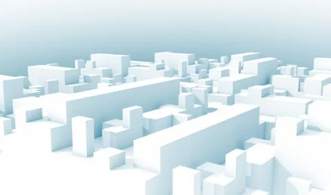 Abstract white schematic 3d cityscape, blue toned Illustrazione stock