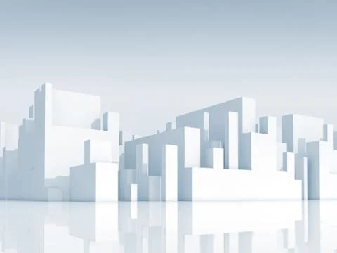 Abstract white schematic 3d cityscape, render Stock Illustration