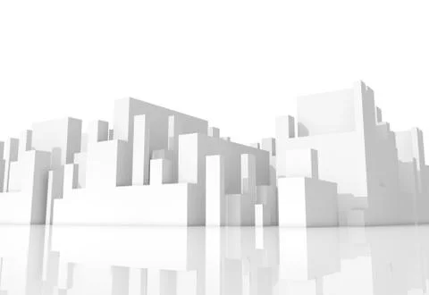 Abstract white schematic 3d cityscape on white Stock Illustration
