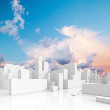Abstract white schematic 3d cityscape, square Illustrazione stock