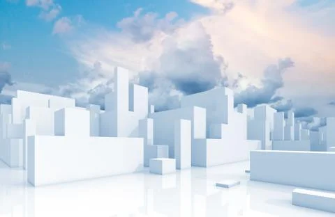 Abstract white schematic 3d cityscape and sky Stock Illustration