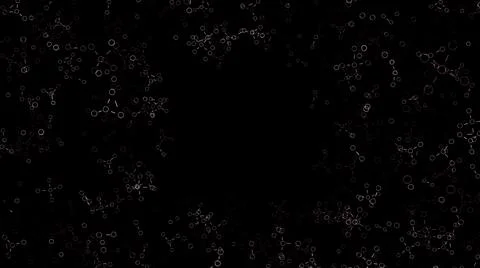 Abstract white schematic chemical formulas creating a ring on a black background Stock Illustration
