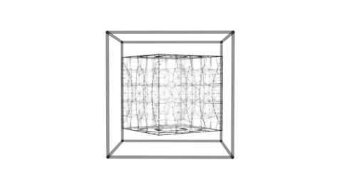 Abstract white sci-fi cube with particle and line.  Wireframe cube. Stock-Footage 280342242