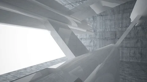 Abstract white sculpture in concrete interior. Vídeo Stock 75876942