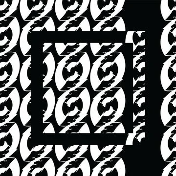 Abstract white seed design seamless pattern with a decorated square on blac.. Illustrazione stock
