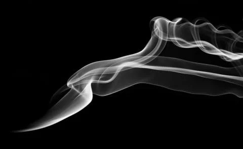 Abstract white smoke pattern and curves on black Foto stock