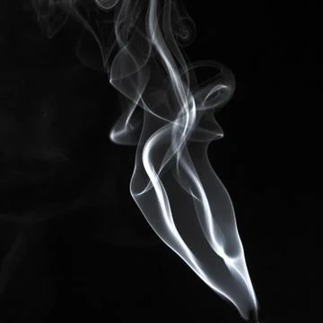 Abstract white smoke swirls pattern over the black background Stock Photos