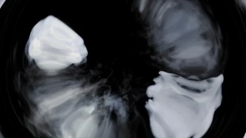 Abstract white sphere with waves moving on black background. Smoke fills a glass Stock Illustration