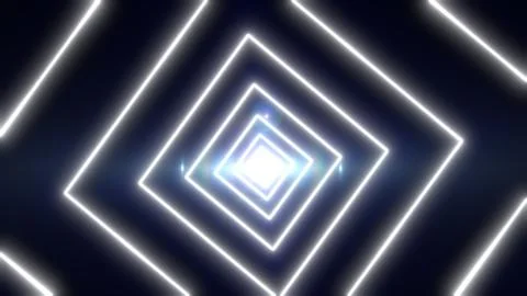 Abstract white square neon tunnel receding into a bright center with clean .. Stock Illustration