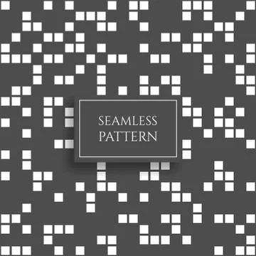 Abstract white square pixel mosaic seamless pattern on gray background. Vector 스톡 일러스트