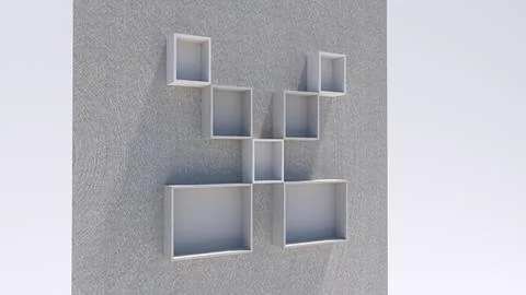Abstract White Square Shelves on a Textured Gray Wall Stock Illustration