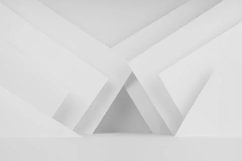 Abstract white stage with pattern of stripes, corners of paper in minimal urb Stock Photos