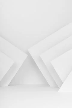 Abstract white stage with pattern of stripes, corners of paper in minimal urb Stock Photos