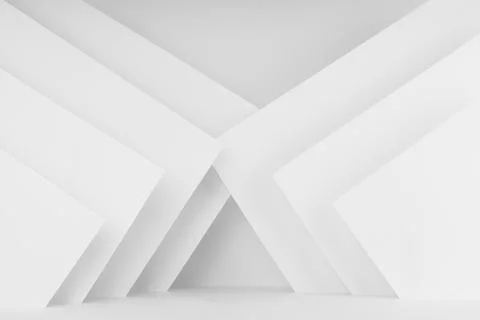 Abstract white stage with pattern of stripes, corners of paper in minimal urb Stock Photos