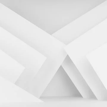 Abstract white stage with pattern of stripes, corners of paper in minimal urb Stock Photos