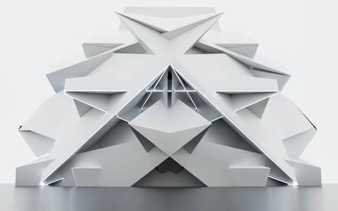 Abstract white technology concept geometric polygon shape architecture 3d render 스톡 일러스트