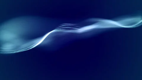 Abstract white tiny particles waving in space dark blue background Stock Footage 256017856