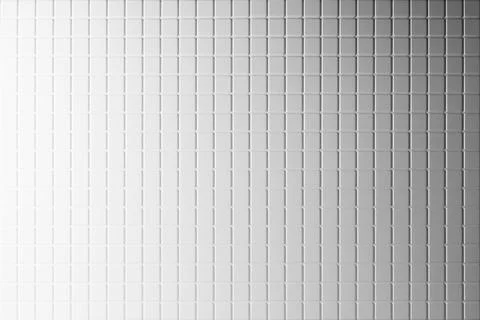 Abstract white tiny square ceramic tiles as texture with grey light gradient, Stockfoto's