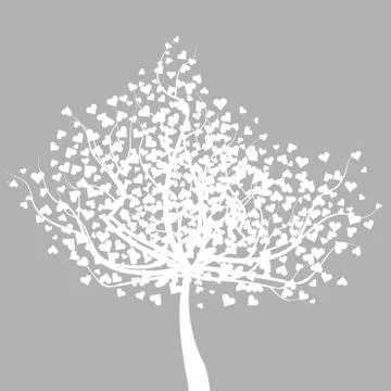 Abstract white tree with heart shape leaves, romantic greeting card Stock Illustration