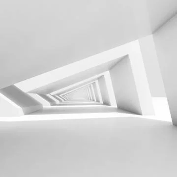 Abstract white tunnel perspective, 3d digital background Stock Illustration