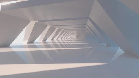 Abstract white tunnel with repeating geometric shapes and light reflections 스톡 동영상 327249679