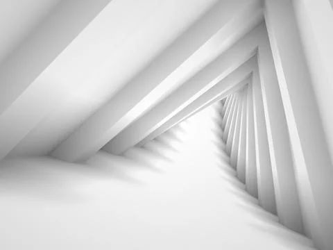 Abstract white twisted triangular tunnel, 3d Illustrazione stock