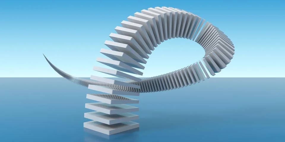 Abstract White Twisting Loop Sculpture on Blue Background - 3d Illustration Stock Illustration