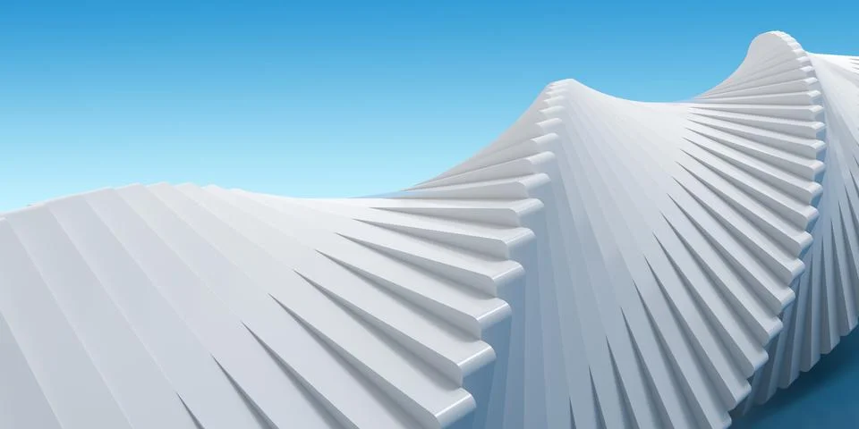 Abstract White Twisting Wave Structure on Blue Background - 3d Illustration Illustrazione stock
