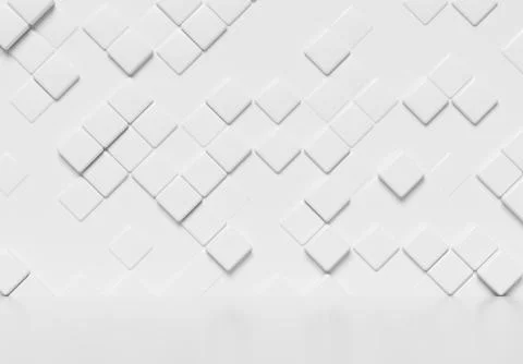 Abstract white wall with cubes and floor 3d illustration Stock Illustration