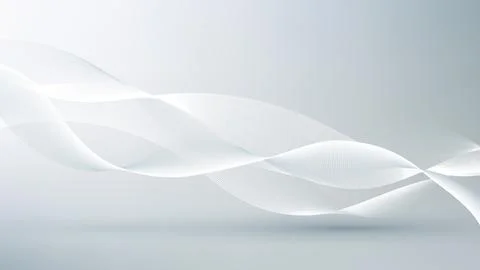 Abstract white wave background with flowing dynamic lines on light gray gra.. Stock Illustration